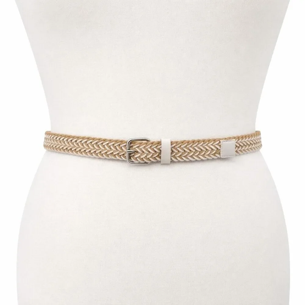 Bass Woven Belt Chevron Braided Size Large White
